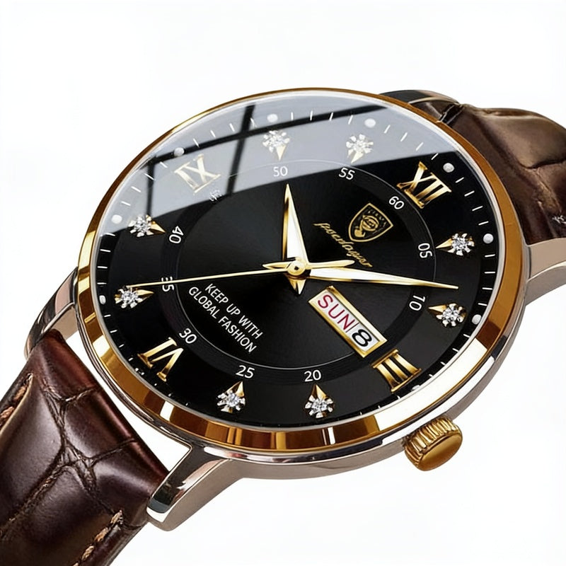 Men's Wrist Watch with Roman Numerals, Date Display and Luminous Hands