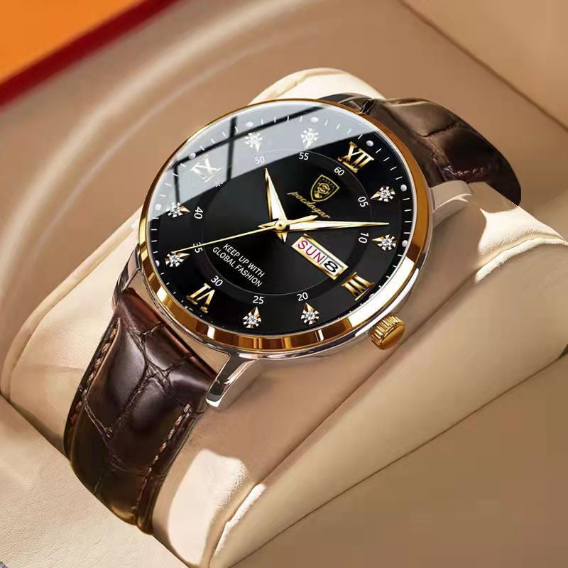 Men's Wrist Watch with Roman Numerals, Date Display and Luminous Hands