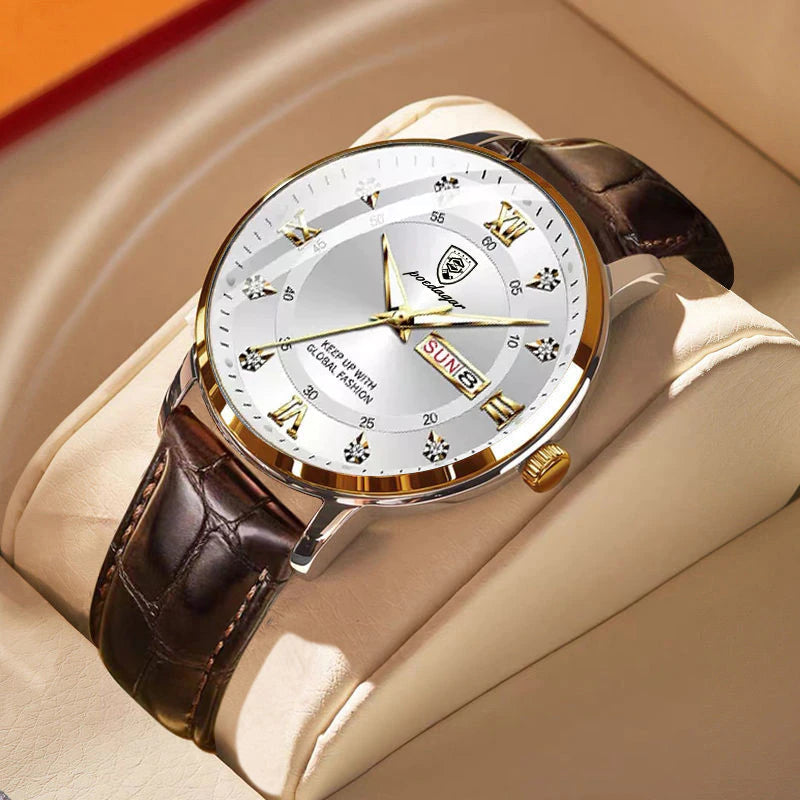 Men's Wrist Watch with Roman Numerals, Date Display and Luminous Hands