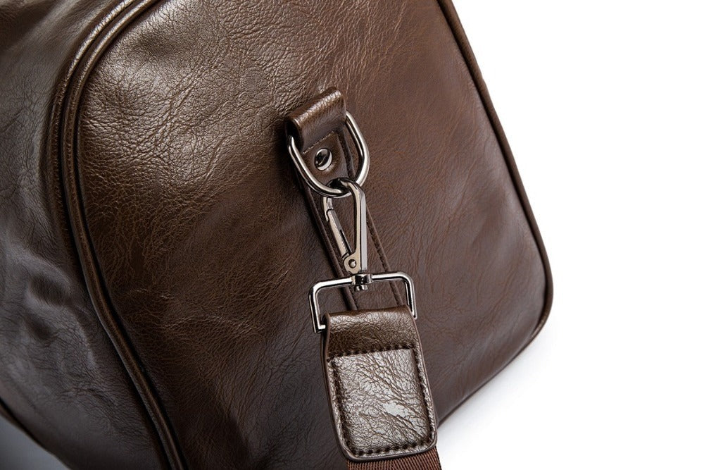 Unisex Lightweight Faux Leather Travel Duffel Bag with Detachable Shoulder Strap