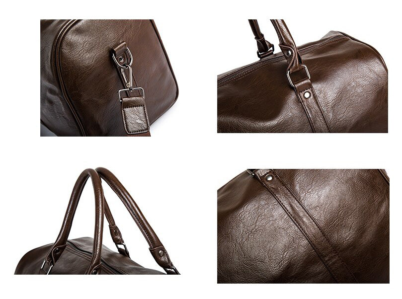 Unisex Lightweight Faux Leather Travel Duffel Bag with Detachable Shoulder Strap