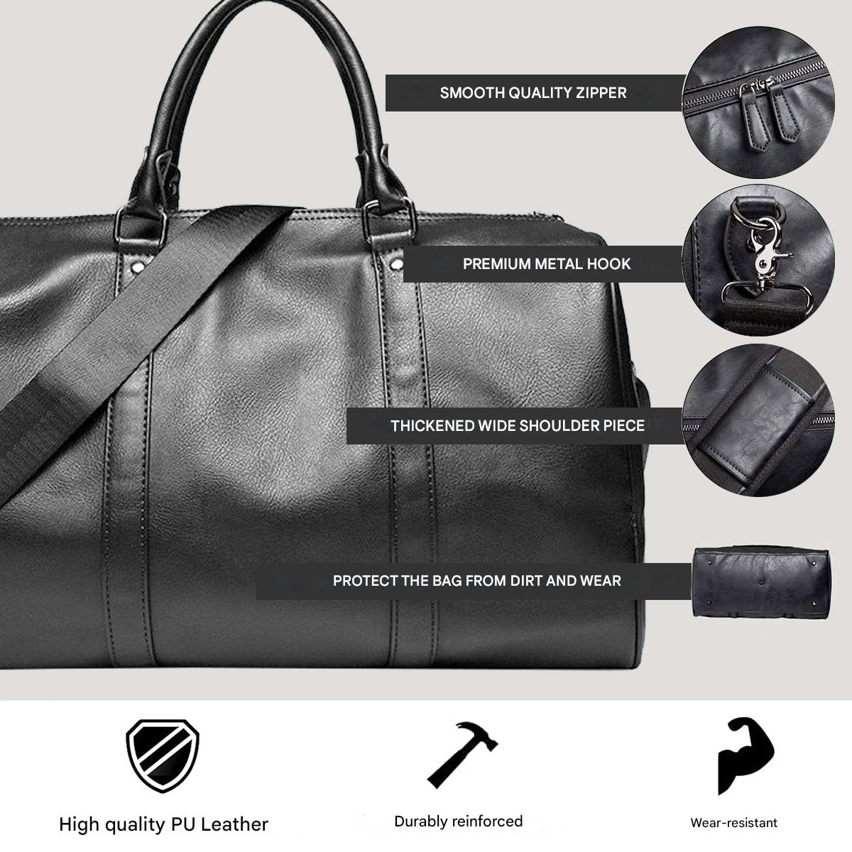 Unisex Lightweight Faux Leather Travel Duffel Bag with Detachable Shoulder Strap