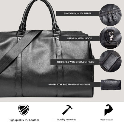 Unisex Lightweight Faux Leather Travel Duffel Bag with Detachable Shoulder Strap