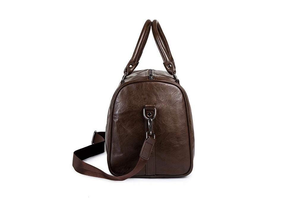 Unisex Lightweight Faux Leather Travel Duffel Bag with Detachable Shoulder Strap