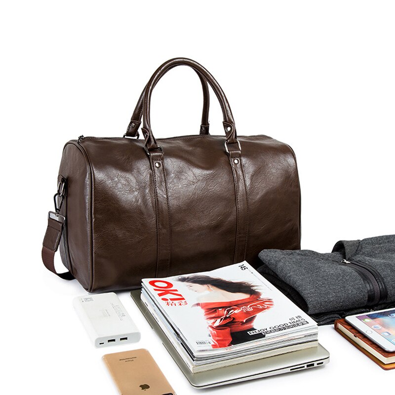 Unisex Lightweight Faux Leather Travel Duffel Bag with Detachable Shoulder Strap