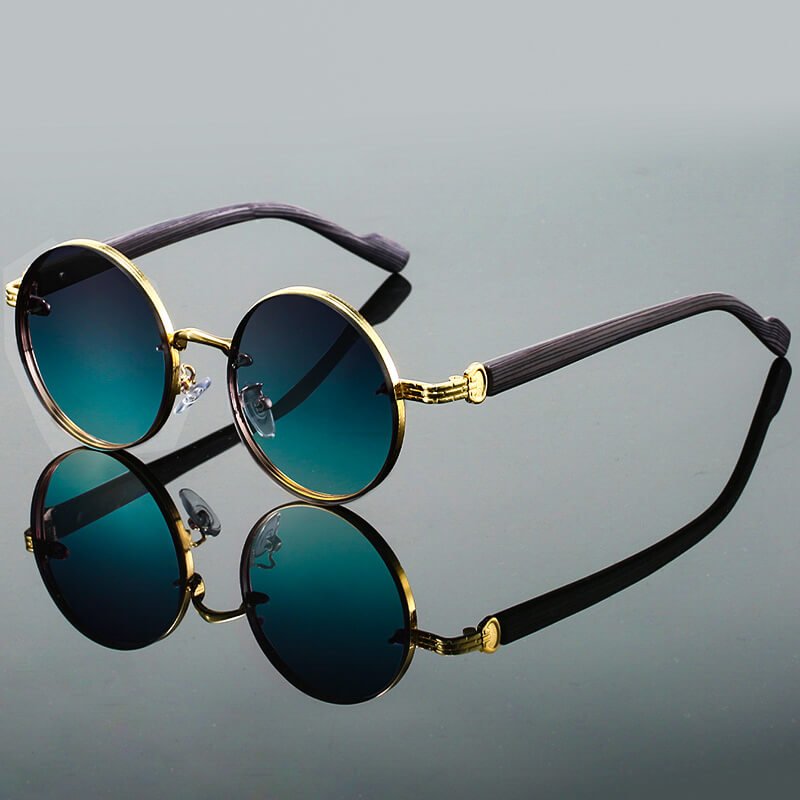 Unisex Retro Round Sunglasses with Tinted Lenses and Textured Temples