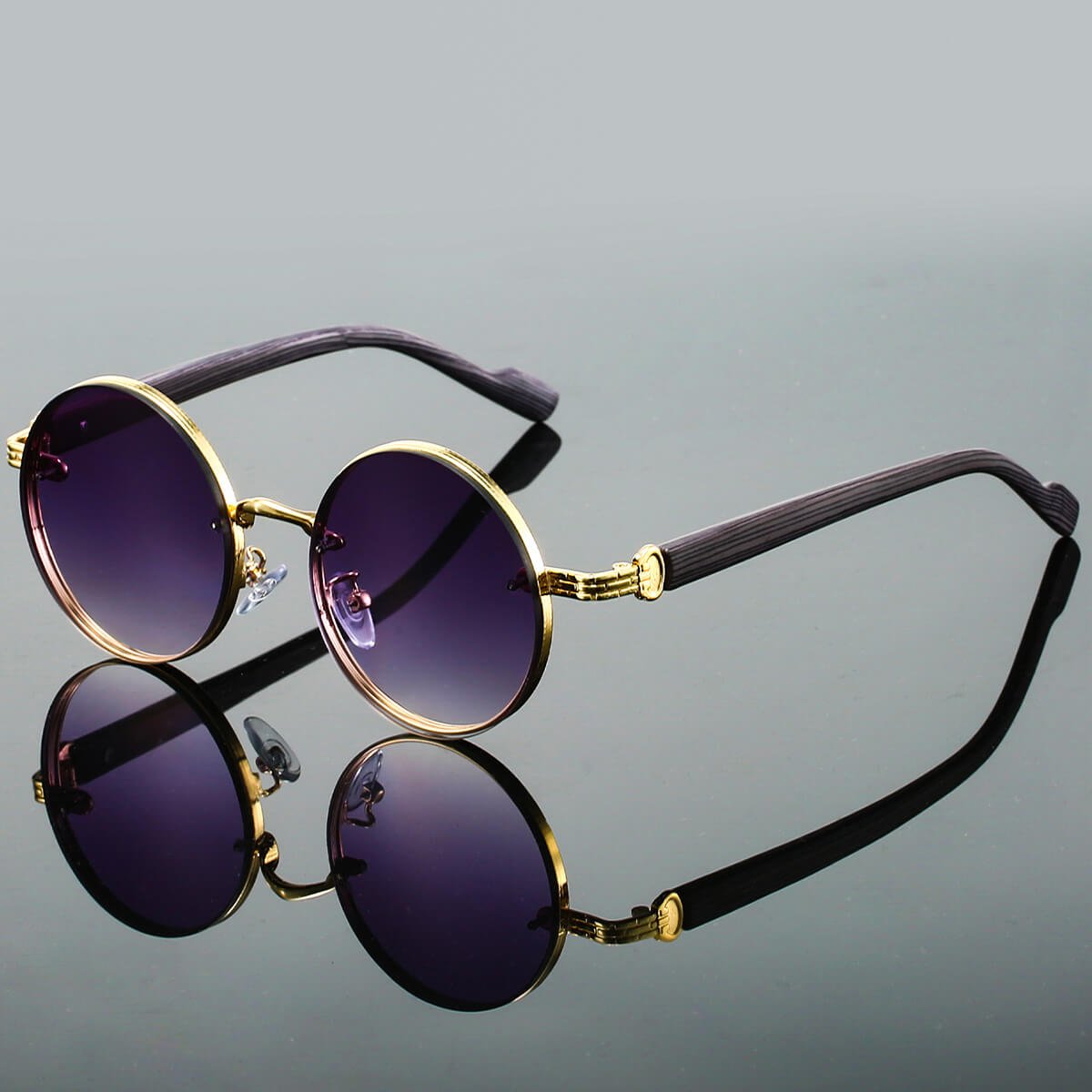 Unisex Retro Round Sunglasses with Tinted Lenses and Textured Temples