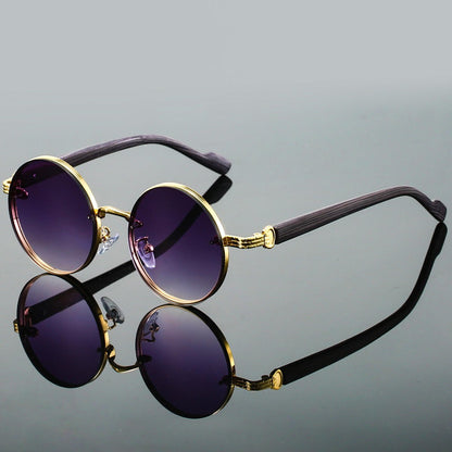 Unisex Retro Round Sunglasses with Tinted Lenses and Textured Temples