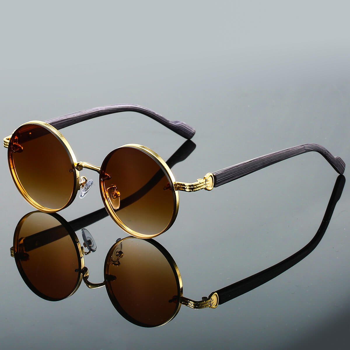 Unisex Retro Round Sunglasses with Tinted Lenses and Textured Temples