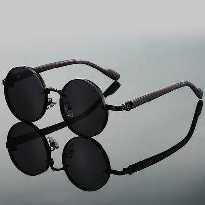 Unisex Retro Round Sunglasses with Tinted Lenses and Textured Temples