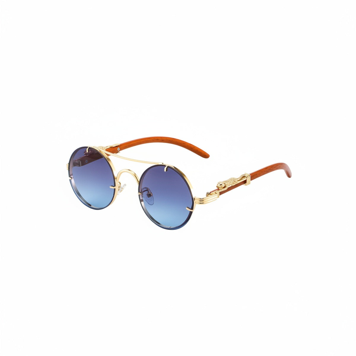 Unisex Round Sunglasses with Double Bridge and Panther Detail