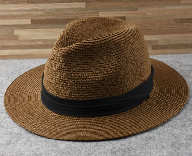 Unisex Wide Brim Panama Beach Hat with Hat Band