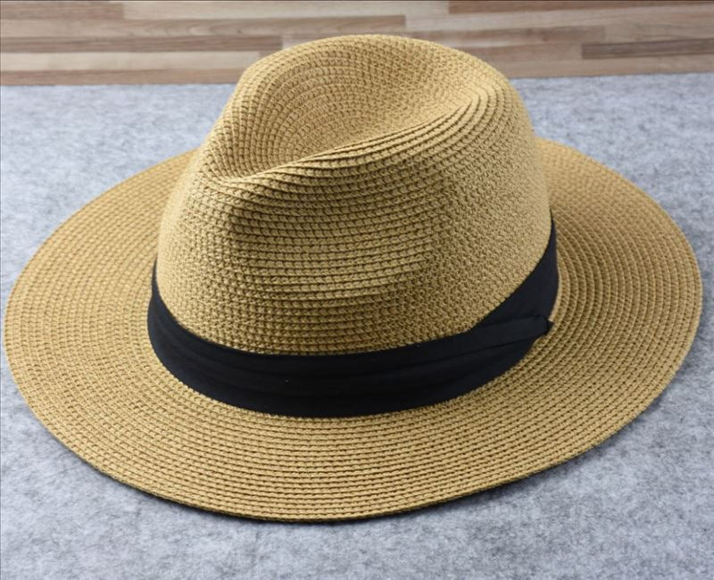 Unisex Wide Brim Panama Beach Hat with Hat Band