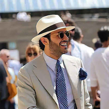 Unisex Wide Brim Panama Hat with Foldable Crown