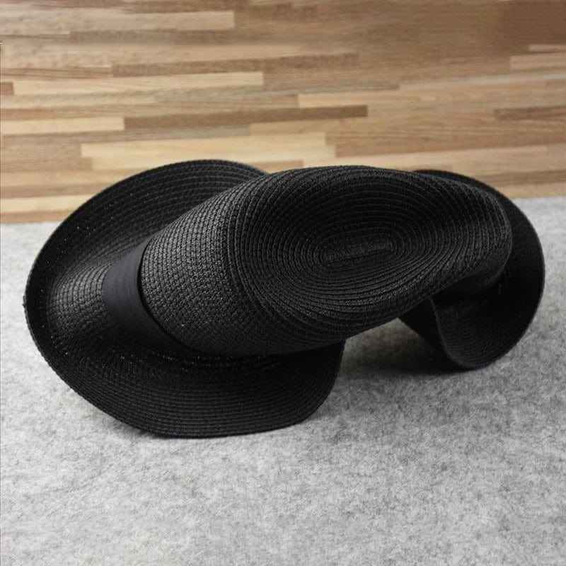 Unisex Wide Brim Panama Hat with Foldable Crown
