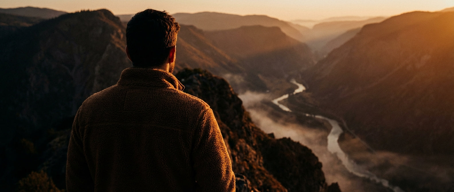 Wilsonridge hero - man overlooking canyon in fleece
