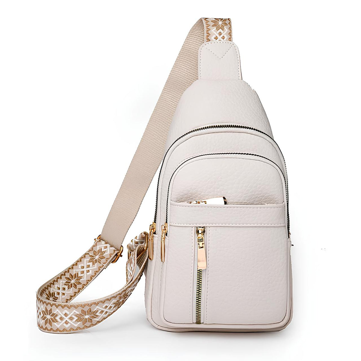 Women's Anti-Theft Crossbody Bag with Patterned Strap and Front Zip Pockets