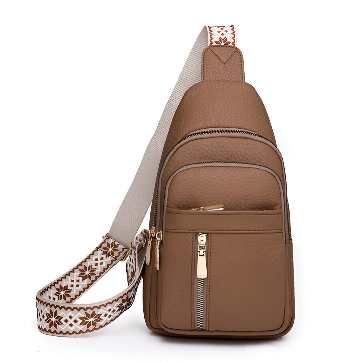 Women's Anti-Theft Crossbody Bag with Patterned Strap and Front Zip Pockets