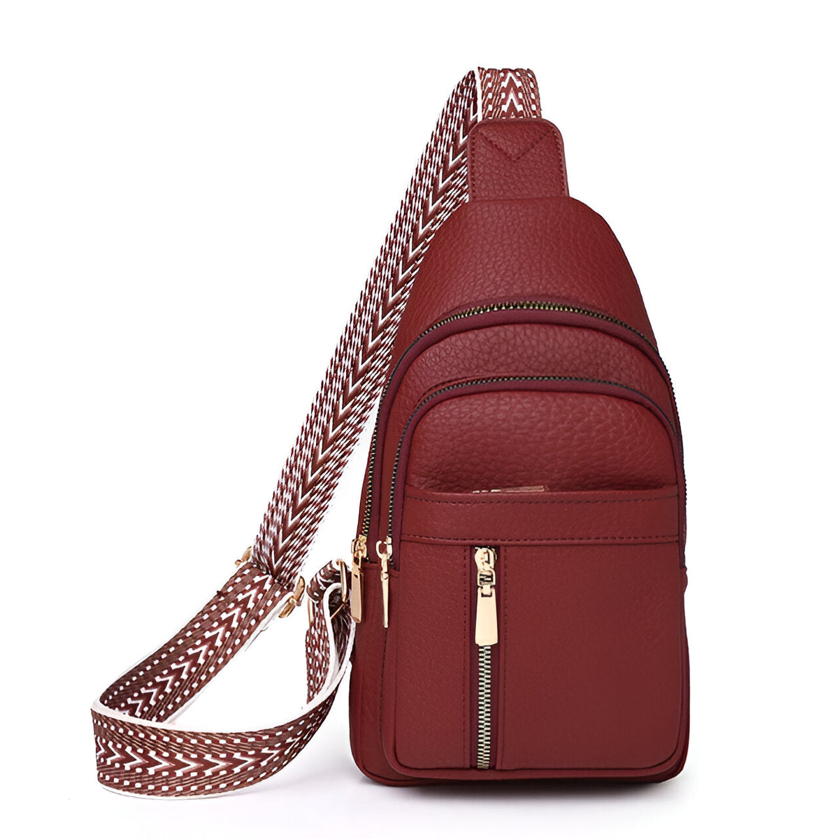 Women's Anti-Theft Crossbody Bag with Patterned Strap and Front Zip Pockets