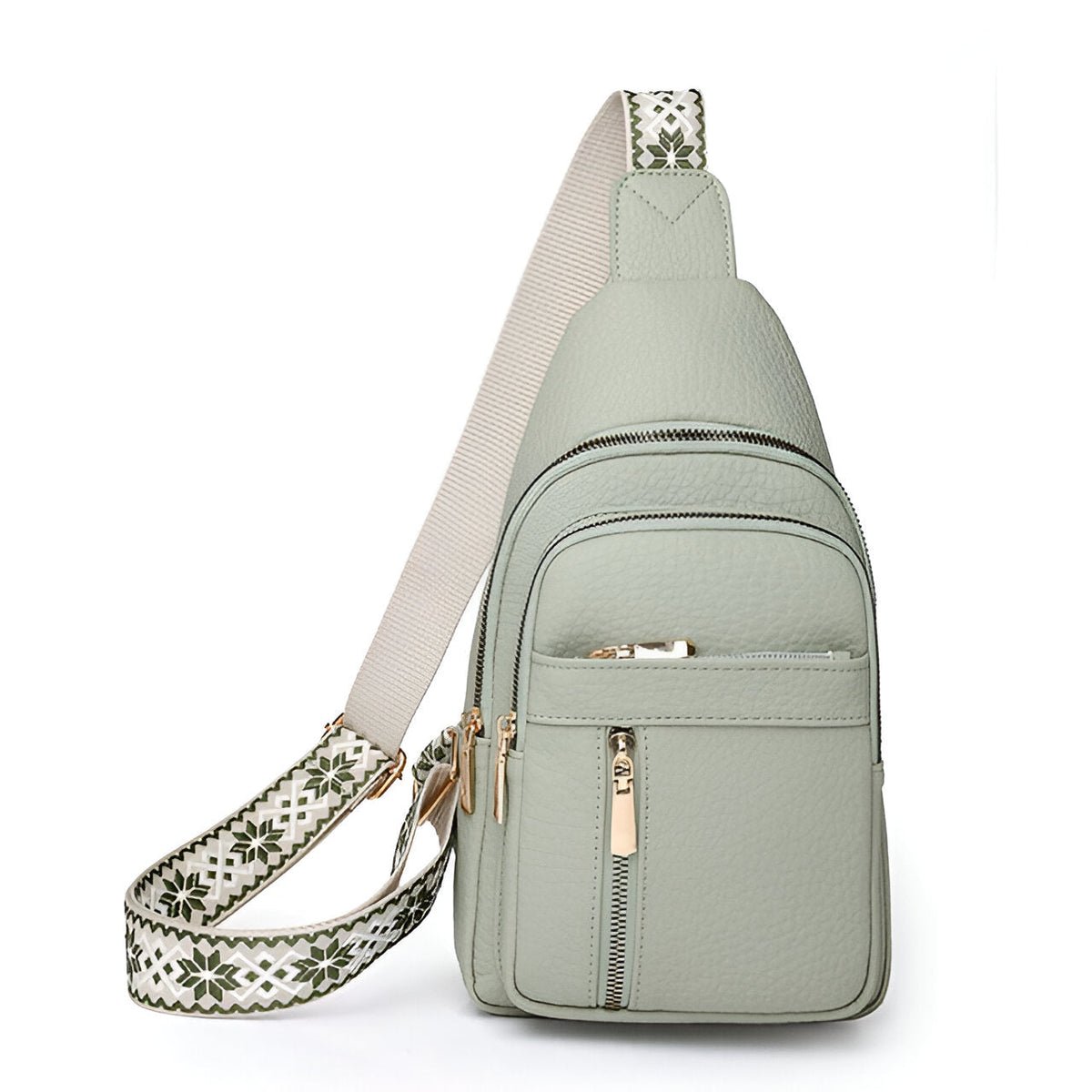 Women's Anti-Theft Crossbody Bag with Patterned Strap and Front Zip Pockets